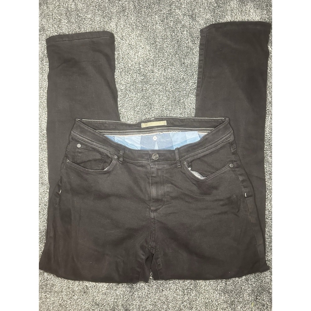 L.L.Bean Womens Pants Size 10 Regular Black Straight Leg Plaid Cuff Stretch